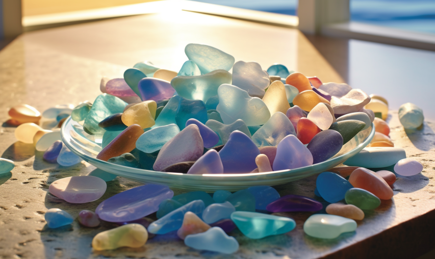 colorful pieces of sea glass in a bowl
