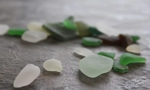 green white frosted sea glass pieces