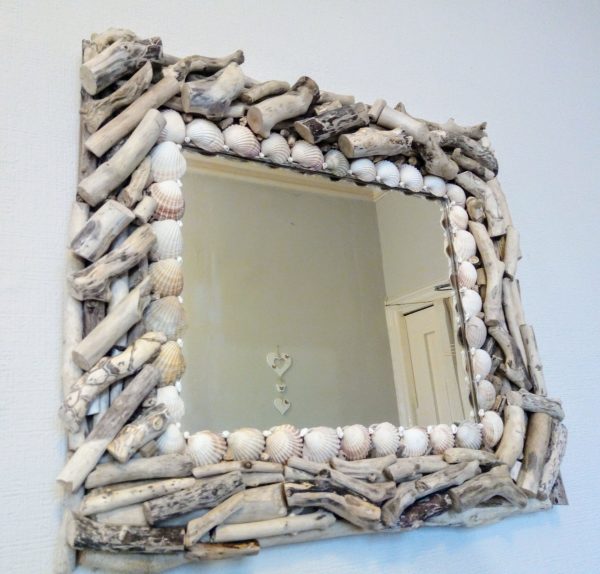 Driftwood and Sea Shell Mirror - Shabby Chic Wall Decoration (2)